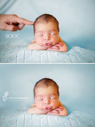 Фотографування новонародженого, сплячого на схрещених ручках